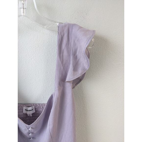 Superdown Size Small Gloria Flutter Smocked Jumpsuit Lilac Purple Belted Pockets - Picture 9 of 16